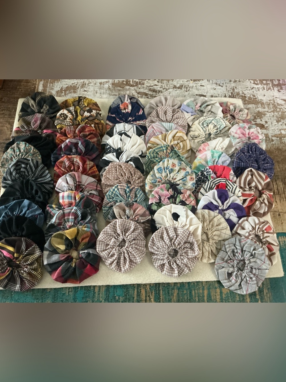 Handmade vintage Fabric Yo-Yo Quilt Pieces, total of 50!